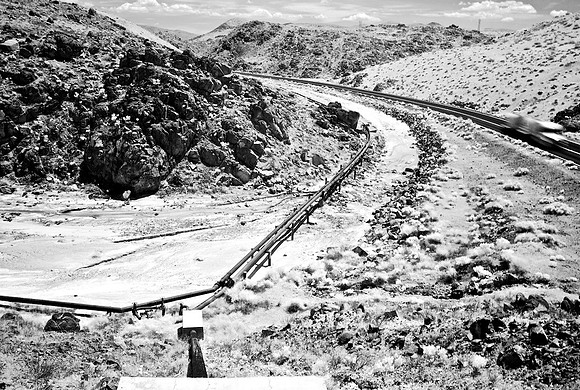 Water Pipes at Bend with Truck - Poison Canyon, CA - 2015
