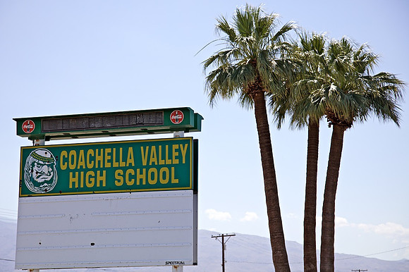 Coachella Valley High School Sign with Old Mascot - Thermal, CA - 2016