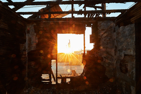 Window View from Charred House at 2223 Trinity St – Sunset – Mojave, CA – 2016