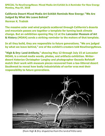 New Energy News: California Desert Mixed Media Art Exhibit Reminds New Energy: “We Are Judged By What We Leave Behind” - May 2018