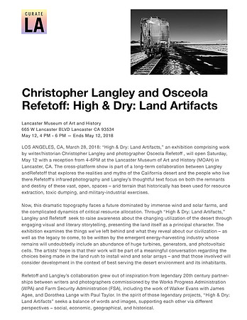 Curate LA - Christoper Langley and Osceola Refetoff: High & Dry: Land Artifacts - May 2018