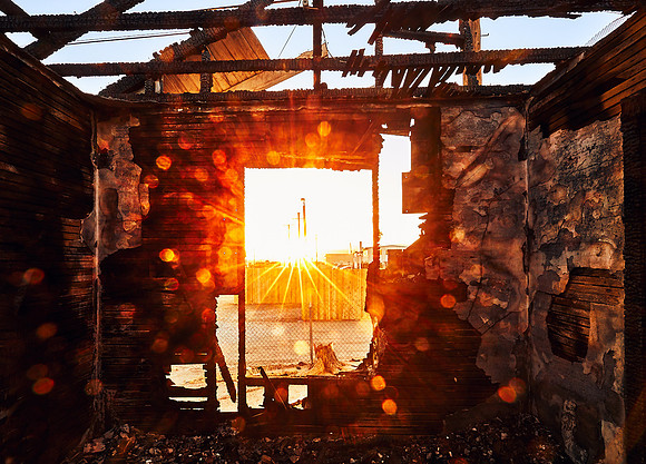 Charred House on Trinity Street – Sunset – Mojave, California – 2016