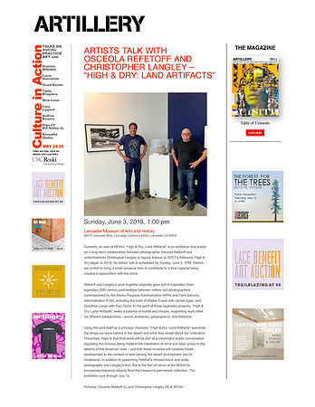 Artillery Magazine: Artist Talk with Osceola Refetoff and Christopher Langley - "High & Dry: Land Artifacts" - May 2018
