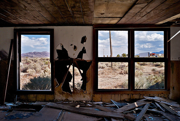 Broken Down House with Truck Passing - Olancha, CA - 2009