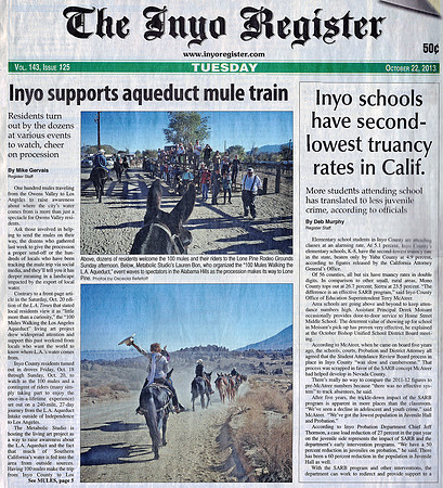Inyo Register - Inyo Supports Aqueduct Mule Train - Pt 1 - Oct 22, 2013