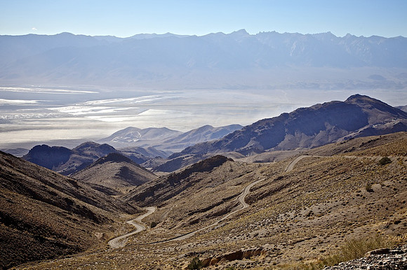 The old Yellow Grade Road (dust storm on Owens Lake below) - Cerro Gordo, CA - 2014