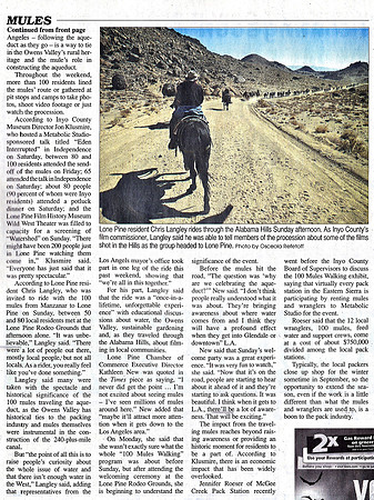 Inyo Register - Inyo Supports Aqueduct Mule Train - Pt 2 - Oct 22, 2013